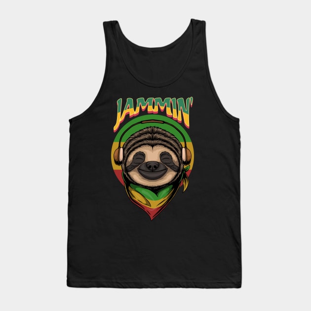 Reggae Sloth with Headphones – Jammin' Tank Top by RockReflections